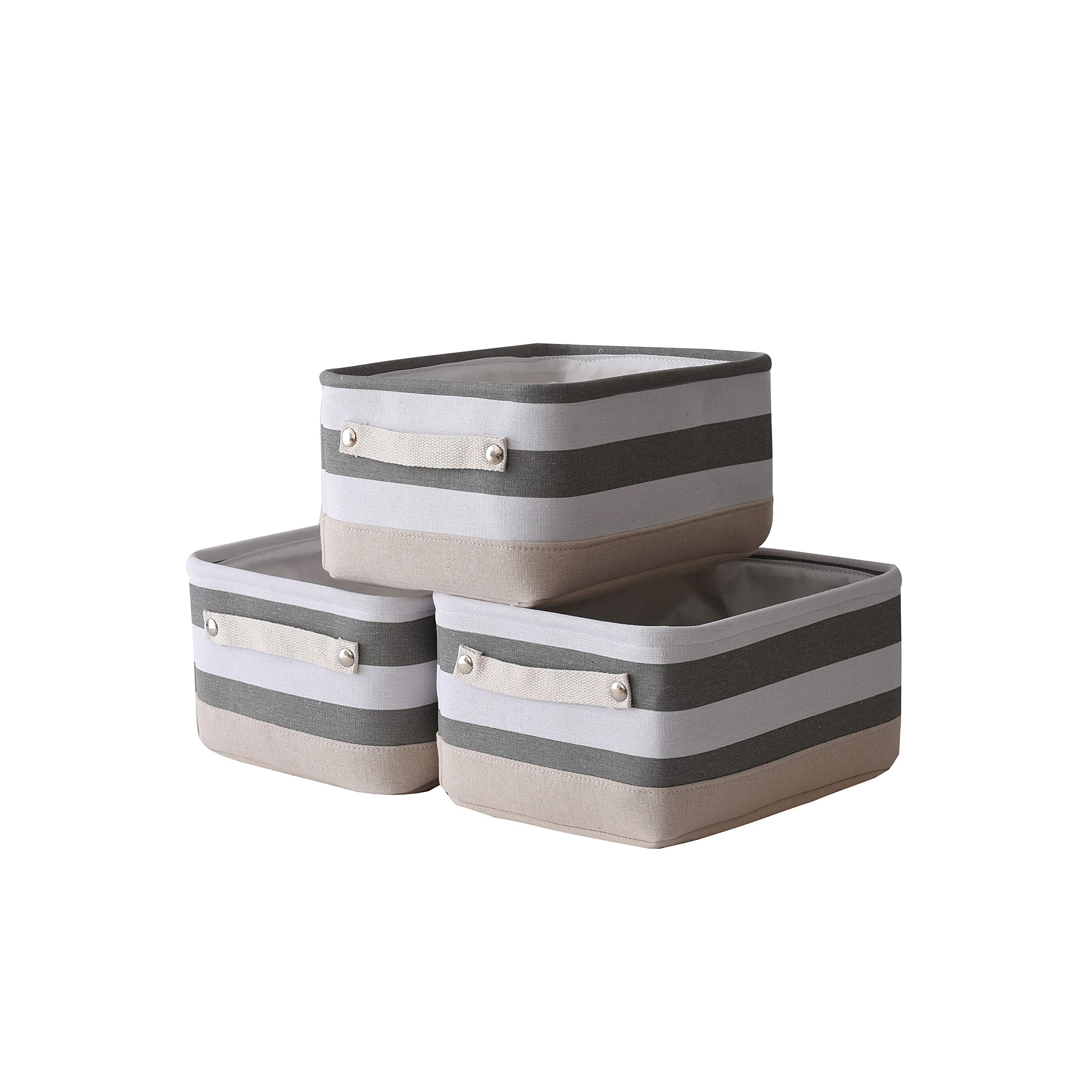 TheWarmHome Fabric Storage Bins Baskets for Organizing,Sturdy Storage Basket W/Handles, Decorative Foldable Storage Baskets for Shelves Closet Nursery Toy (Grey&White Stripes,Medium - 3 Pack 13.8L×9.8W×6.7H inch)