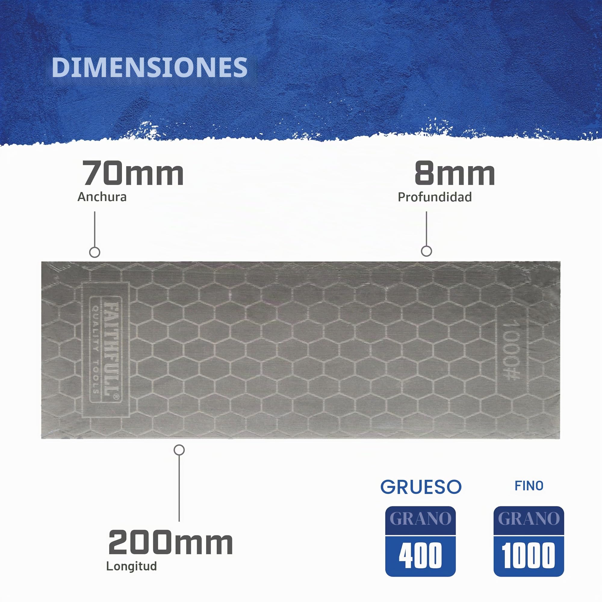 Faithfull Doppelseitiger Diamant-Schärfstein – 400G / 1000G Körnung, Schärfblock, Messer- und Werkzeugschärfer für Stechbeitel, Hobeleisen und Klingen – 200 x 70 mm