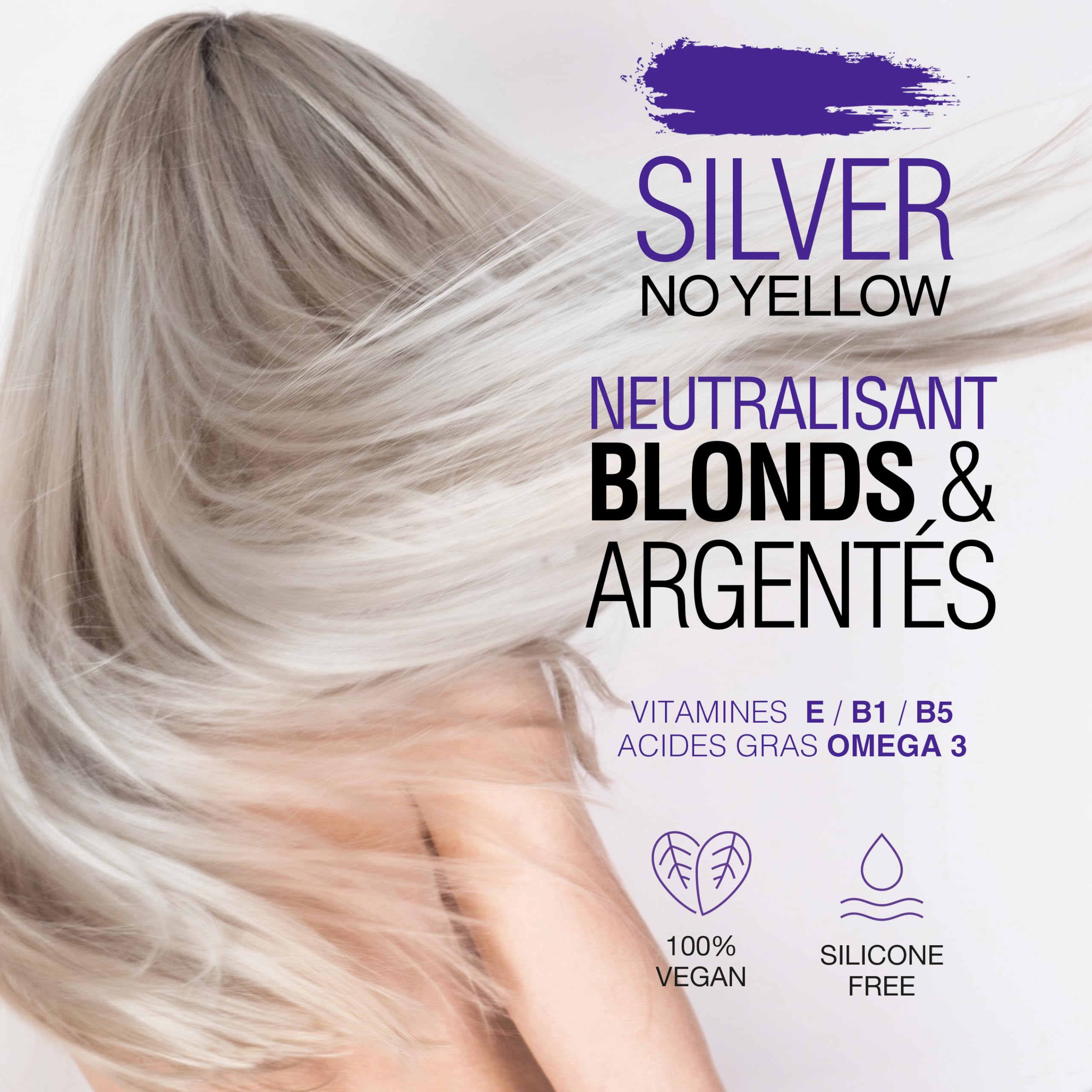NAVIR Silver Traitement déjaunisseur professionnel pour cheveux blonds, décolorés, méchés, blancs et gris | Shampooing 300 ml + Masque 250 ml