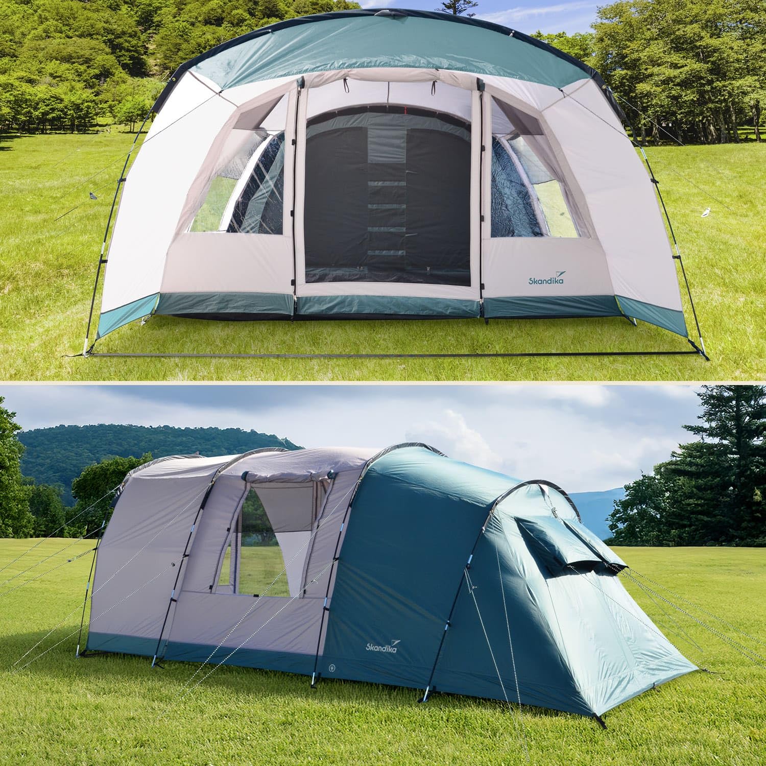 Skandika Hafslo Sleeper Protect | Tente Tunnel de Camping 4/5 Personnes, imperméable, Sol Cousu, Colonne d'eau de 5000 mm, auvent et Cabine de Couchage Sombre | Tente familiale