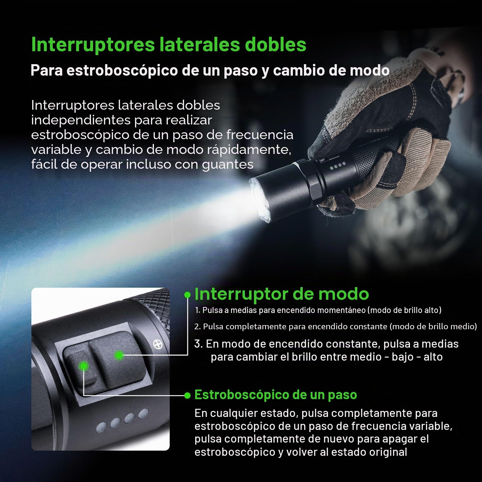 Nextorch P80B Linterna recargable de alto lúmenes, potente linterna táctica LED de 2100 lúmenes con 5 modos y estroboscópica para trabajo nocturno, aventura al aire libre, autoprotección, uso diario