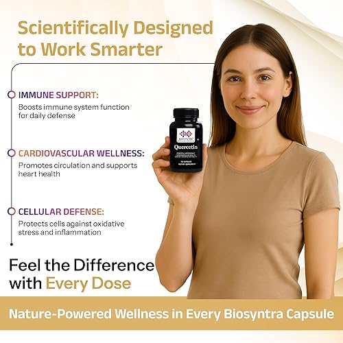Miniatura 3 de Pure Quercetin 500mg - Cápsulas de quercetina pura para apoyo inmunológico y protección celular, sin gluten, sin OMG, 120 cápsulas