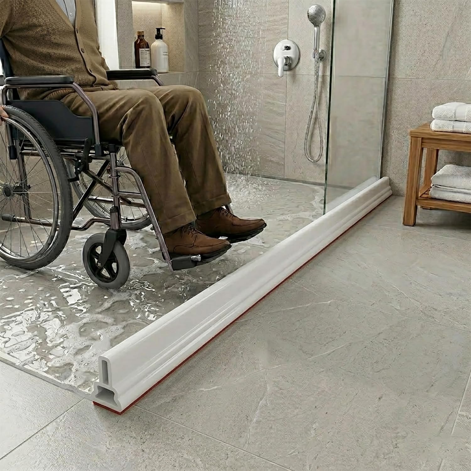 140 cm składany próg damy wodnej osłona prysznicowa do utrzymywania wody w kabinie prysznicowej bariera wodna do suchej i mokrej łazienki kuchnia wózek inwalidzki dostępny (biały, 150 cm)