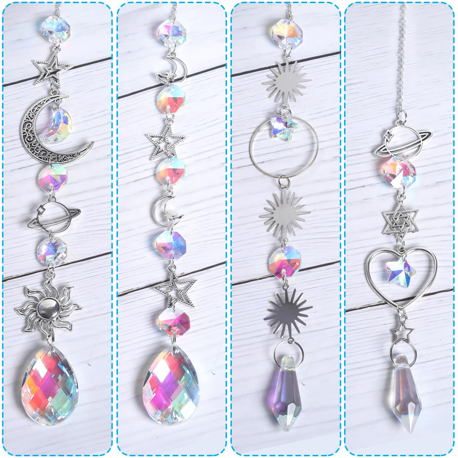 BDSHUNBF 4 Piezas Atrapasoles y Campanas Viento de Cristal Arcoíris, Colgante de Cristal, Decoración de Jardín, Sun Catcher para Colgar en Casa y Jardín