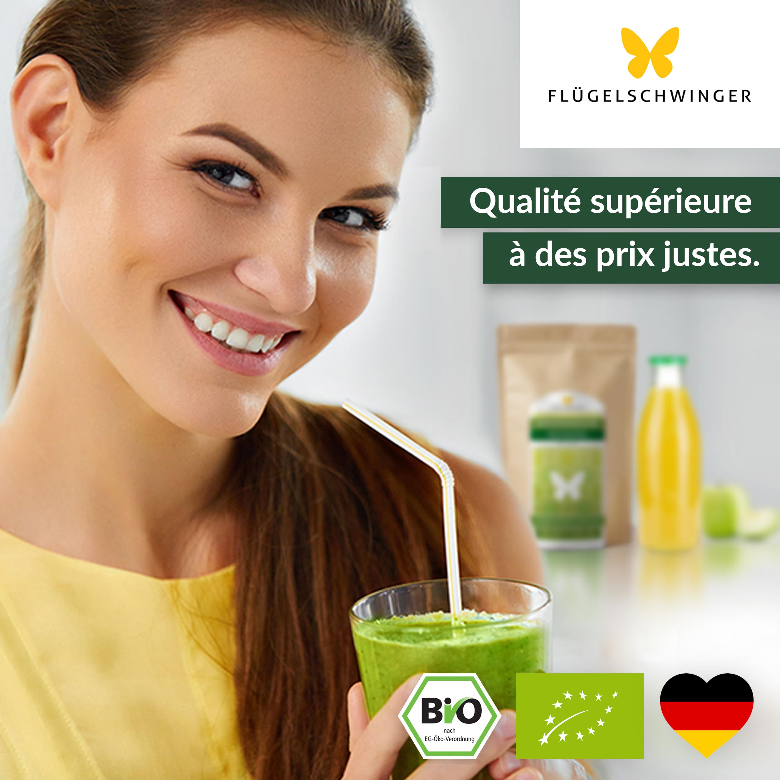 500g de poudre d'herbe de blé BIO d'ALLEMAGNE, qualité crue, issu de jeunes herbes, sans additifs, pour smoothies verts