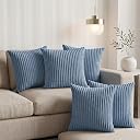 Yellow Weaves Pencil-Stripe Fur Cushion Covers | Soft Polyester | Decorative Sofa & Throw Pillow Covers | 16x16 Inches, Pack of 5 (Sky Blue) gallery image