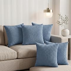 Yellow Weaves Pencil-Stripe Fur Cushion Covers | Soft Polyester | Decorative Sofa & Throw Pillow Covers | 16x16 Inches, Pack of 5 (Sky Blue)