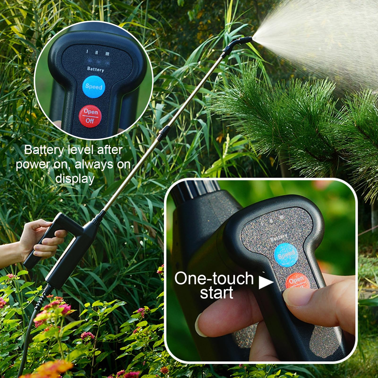 Spruzzatore elettrico per piante con ugelli regolabili e tubo da 8 m, spruzzatore a pressione a batteria da 7,4 V, USB ricaricabile, barra spray portatile per giardino, cortile, prato (pressurizzatore