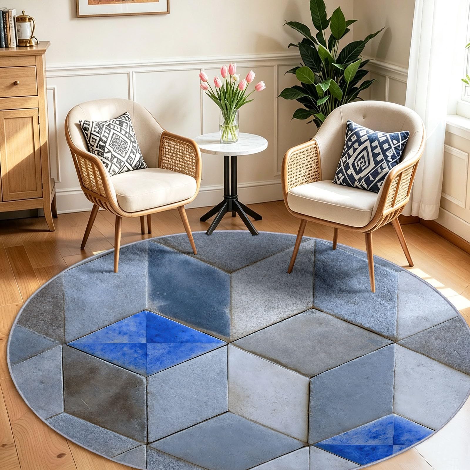 Générique Tapis Enfant Rond Chambre d'enfant Filles Garçons, Géométrie Industrielle Tapis Rond Lavable & Antidérapant pour Salon Chambre Cuisine Salle à Manger Chambre (160 cm, Losanges 3D)