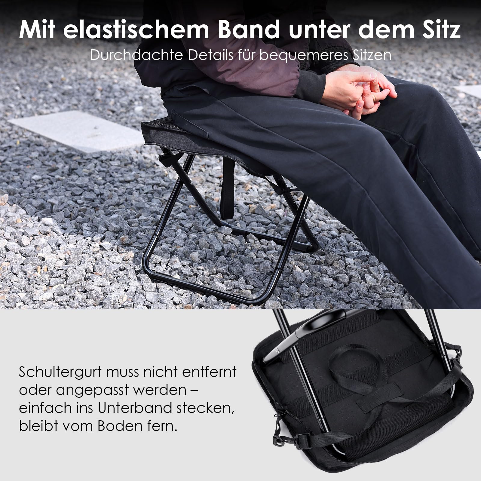 MOONCY Klapphocker Faltbar aus Aluminium, 40 × 37,5 × 39 cm, Extra Großer Falthocker bis 135 kg Belastbar, Leichter Campinghocker für Wandern, Angeln und Outdoor, Schwarz