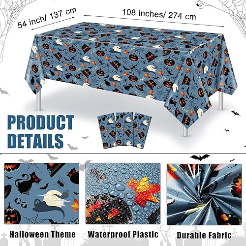 Miniatura 9 de Paquete de 3 manteles desechables de Halloween para fiesta, de 54 x 108 pulgadas, de plástico, impermeable, para decoración de cumpleaños,
