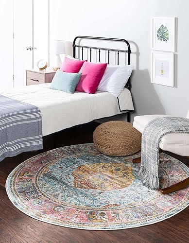 Miniatura 4 de Unique Loom Baracoa Collection - Alfombra Miramar (3 pies 3 pulgadas, redonda, azul claroazul)