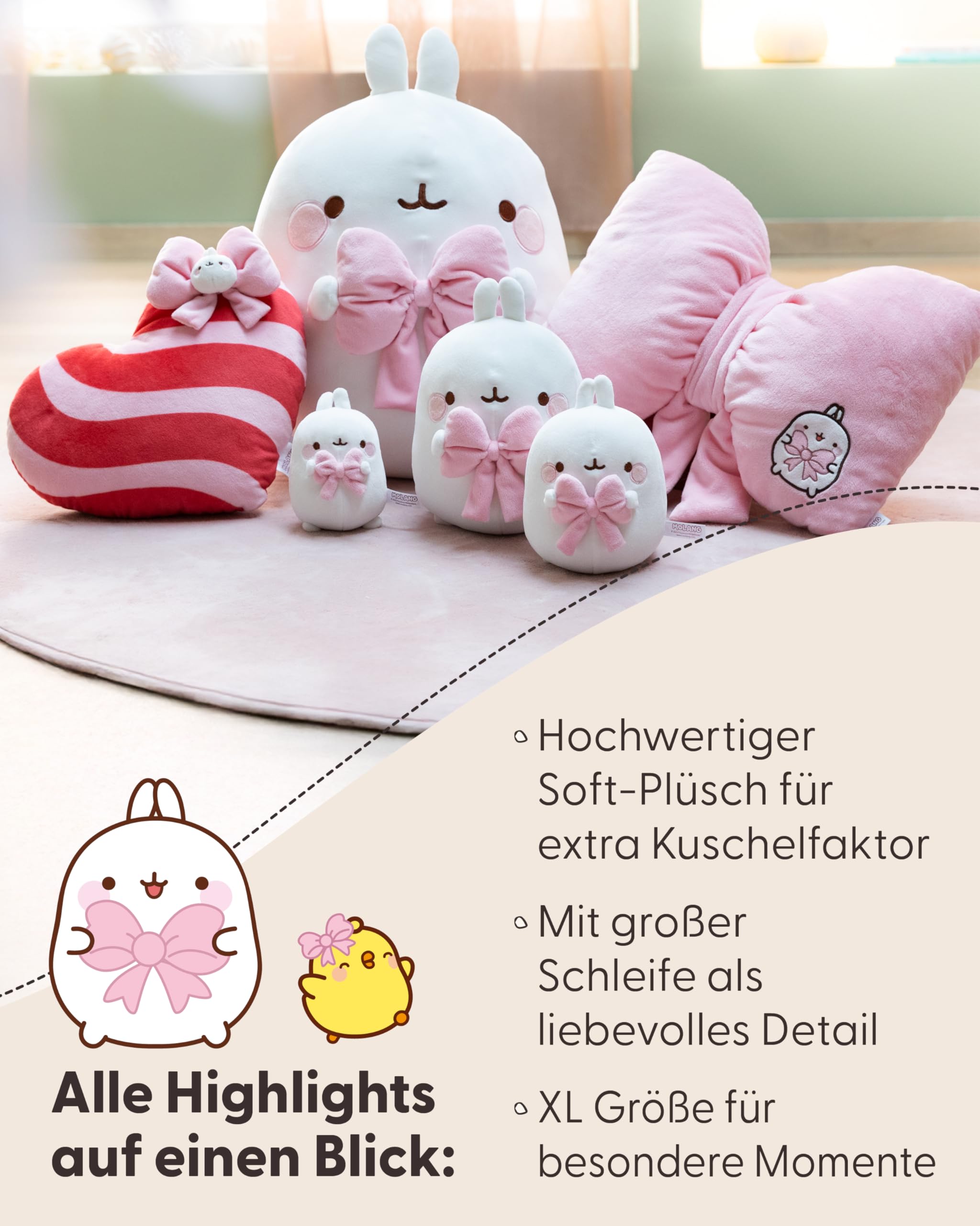NICI Kuscheltier MOLANG mit Schleife 48cm - weiß - 62786 | Stofftier aus weichem Plüsch, niedliches Plüschtier zum Kuscheln und Spielen, für Kinder & Erwachsene, tolle Geschenkidee