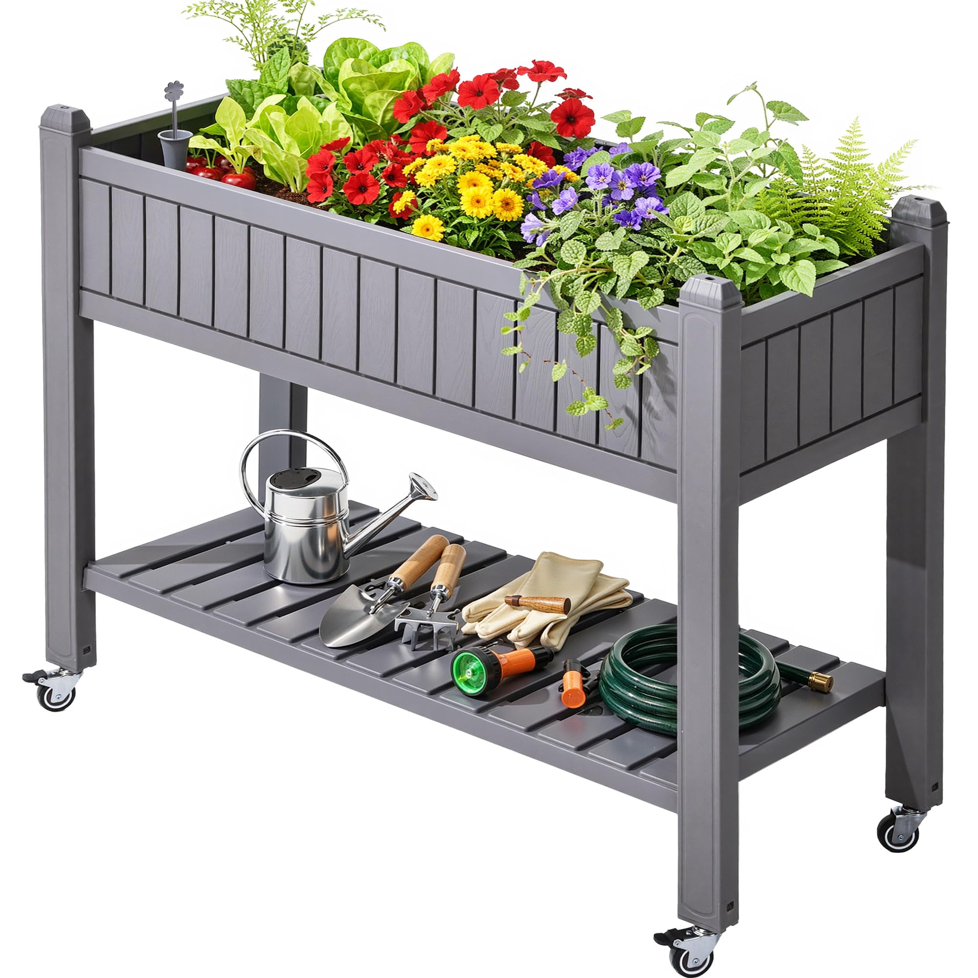 YITAHOME Raised Beds for Garden, 1550 L Raised Bed Made of Metal with 0.35 mm Galvanised Steel, Planter with Safety Edge and 4 Support Poles for Garden Fruits and Vegetables ⟮Silver, 240 x 120 x 54 cm