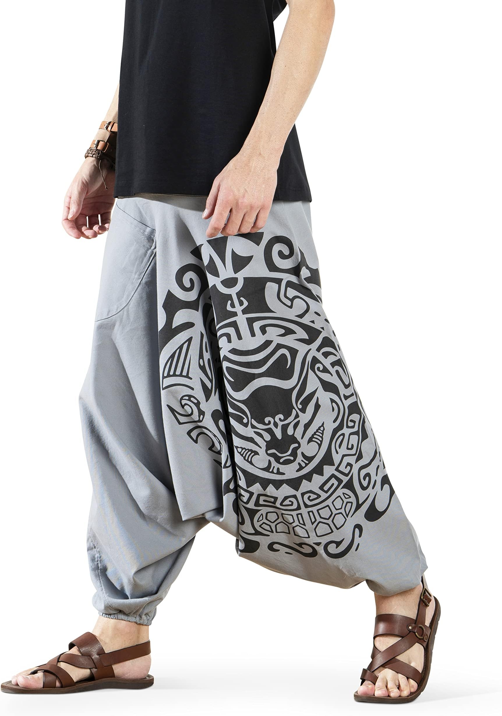 Boho Pants Elastic Ankle Harem for Men, Oversized Exercise Pajama Jogger Loose Boho Aladdin Pant