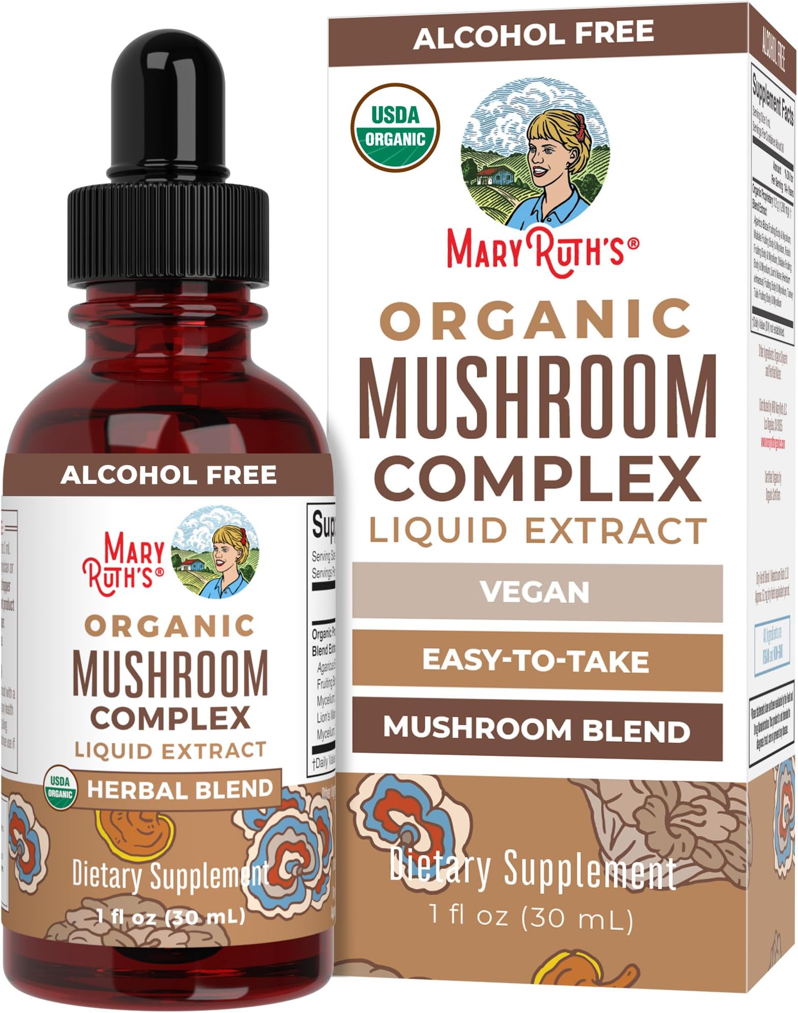 MARYRUTH'S Mushroom Complex | Lion's Mane | Turkey Tail | Reishi Mushroom | Shiitake Mushrooms | Alcohol Free | Mushroom Blend | Organic | Non-GMO | Vegan | 30 Servings