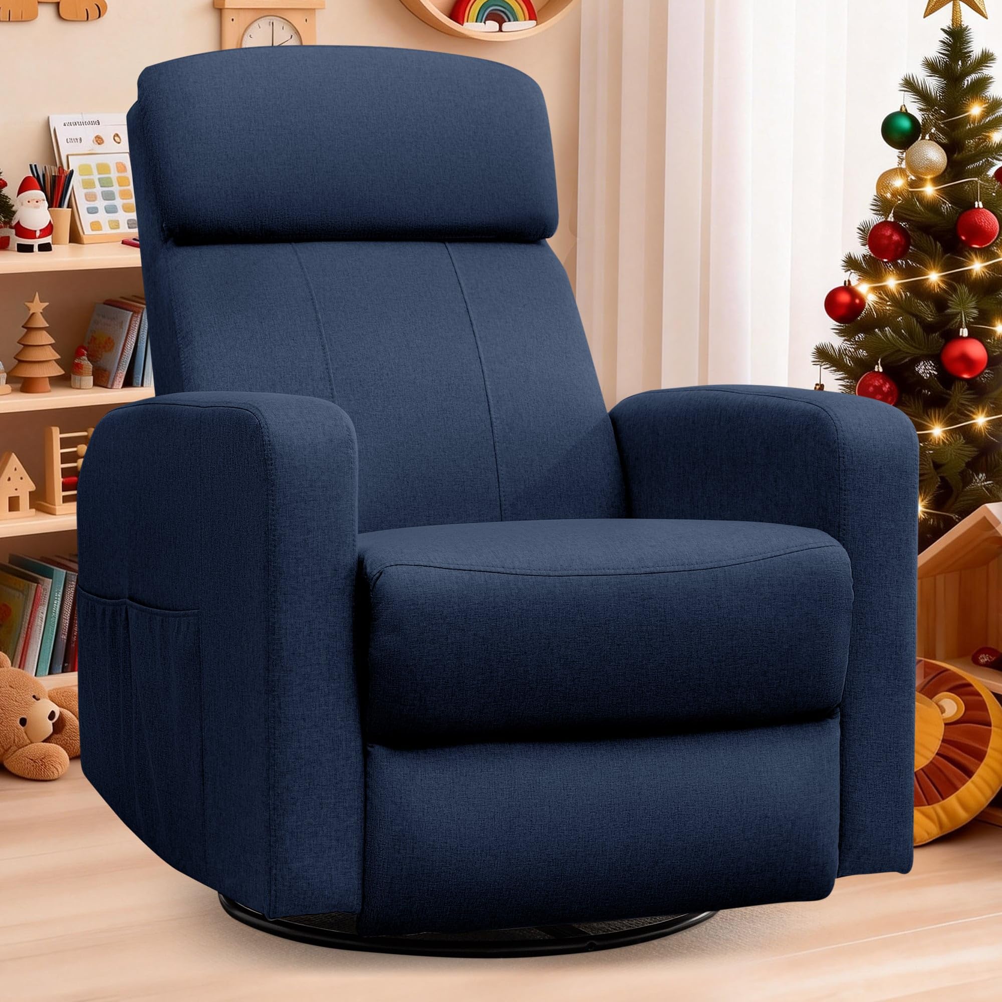 Power Swivel Recliner Chairs for Adults, Electric Glider Rocking Chair Nursery, Glider Recliner Nursery Chair with Classified Side Pocket, Nursery Rocking Chairs with USB and Type-C Ports