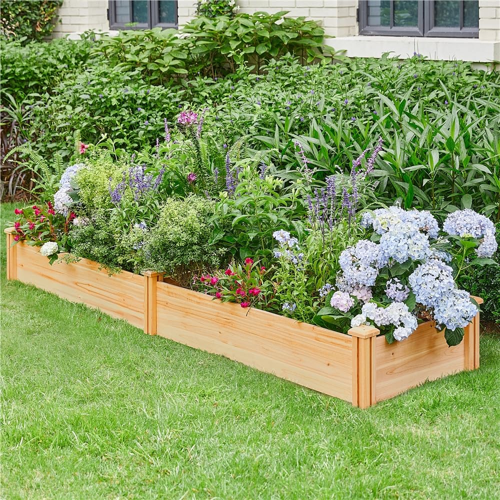 Yaheetech Carré Potager en Bois Bac Potager Surélevé Potager Extérieur/Intérieur Bac à Fleurs Légumes pour Jardin Cour Serre Terrasse 245,5 cm L x 62,5 cm l x 27 cm H Brun Clair