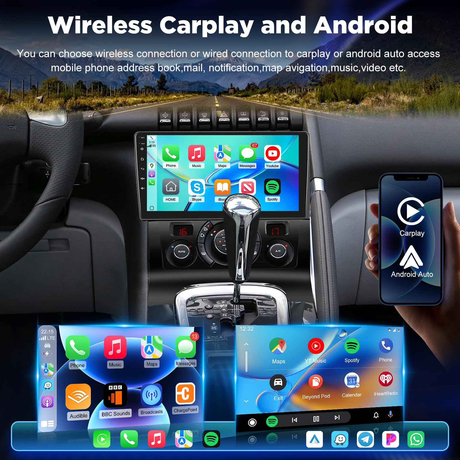 Autoradio pour Peugeot 3008 2009-2015, [2G+64G] Android 9 Pouces Touch Screen Radio with Wireless Carplay and Android Auto/Bluetooth/WiFi/Bluetooth/EQ/FM RDS Radio