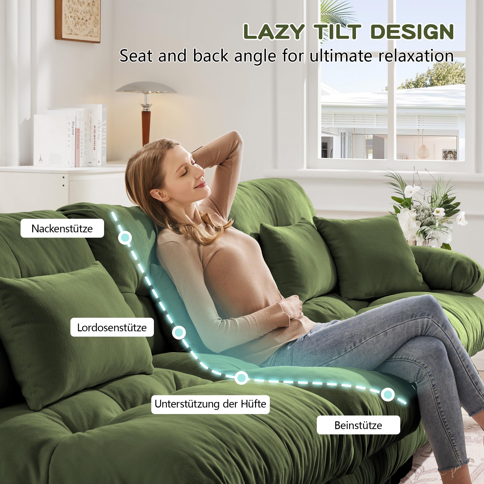 Canapé Modulable 313cm, Canapé 3 Places avec 1 Pouf et Coussins, Structure en Bois Massif, Canapé d'angle Cloud en Chenille, pour Salon et Appartement
