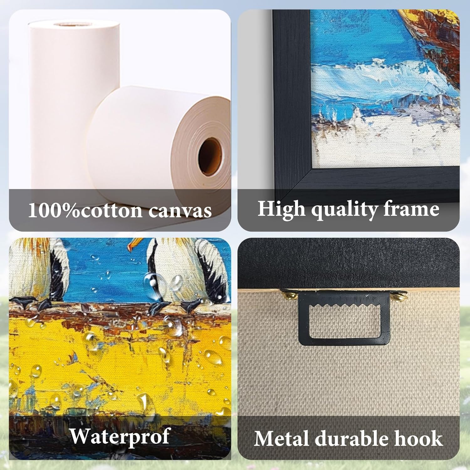 Pelican Wall Art, Nautical Pelicans Pictures Wall Decor, Blue Ocean Coastal Bird Canvas Prints Painting, Large Modern Framed Artwork for Living Room Bedroom Bathroom Office Dining Room 36"x 24"