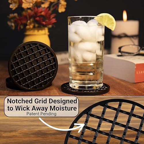 Miniatura 4 de Posavasos con soporte, 4 unidades, posavasos para bebidas calientes o frías, duradero, antideslizante, antiadherente, negro (negro)