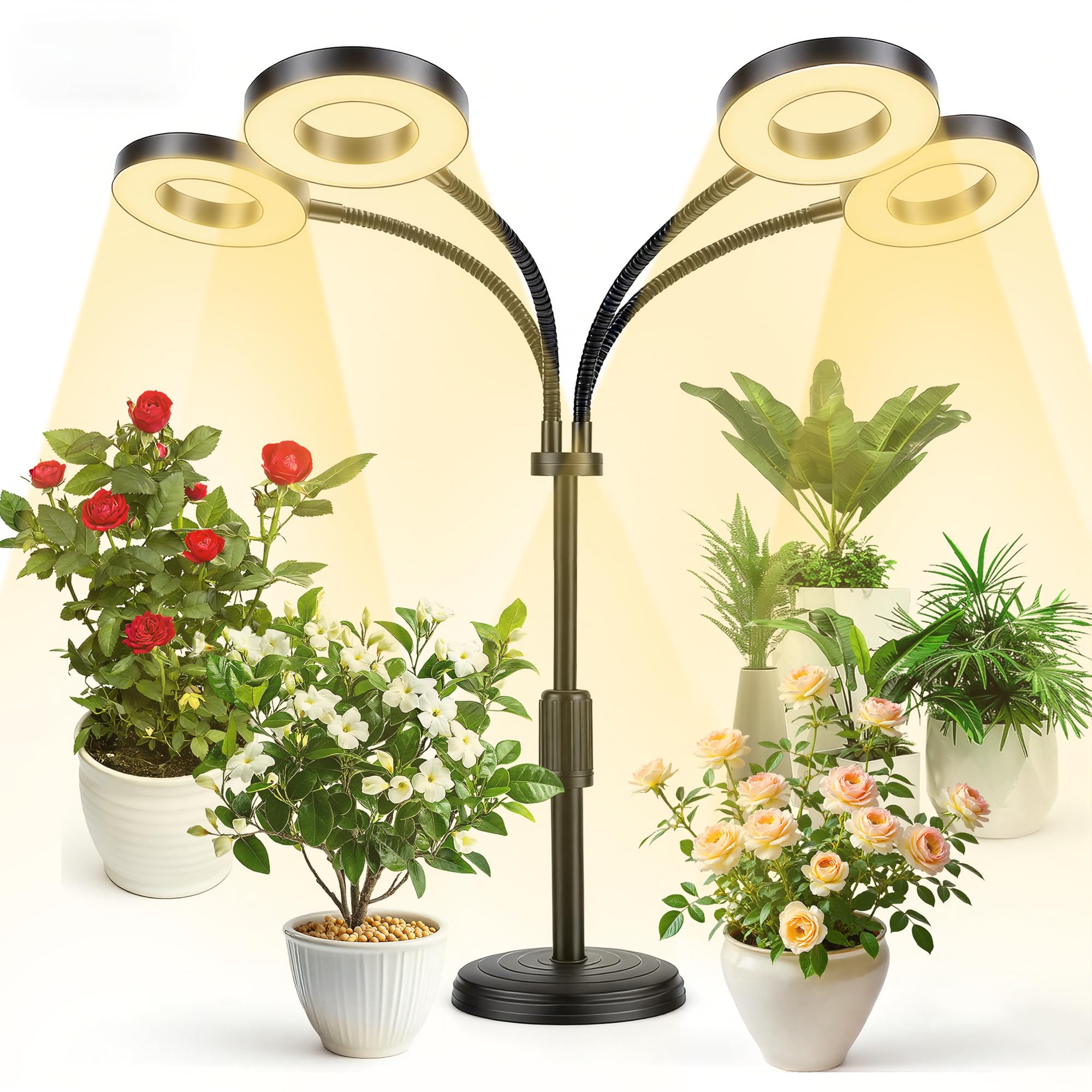MEKOTRIN Grow Lights for Indoor Plants, LED Full Spectrum Plant Light with Timer, 360° Rotatable Heads & 9 Brightness Levels, Gooseneck & Stand Adjustable Height for Greenhouse