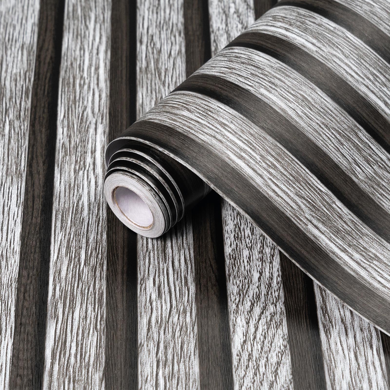 Yun-aeon Natural Wood Peel and Stick Wallpaper Grey Wood Slats - 17.7"x 480" Self-Adhesive Waterproof Vinyl Removable Wall Paper for Wall Decor Bedroom