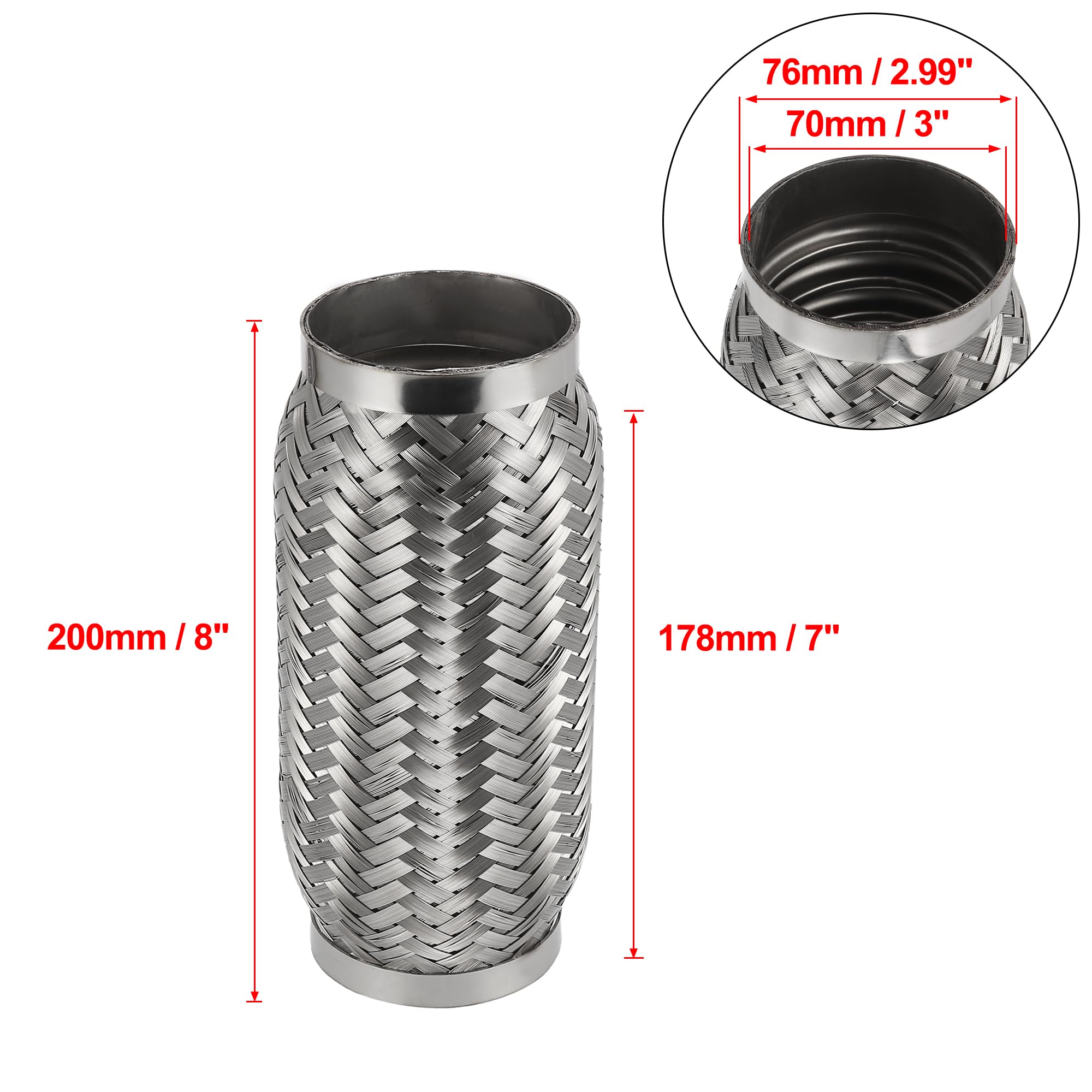 tłumik końcowy 45/50/55/65/70/75mm tłumik samochodowy elastyczna rura wydechowa elastyczne rurki złącze wydechowe ze stali nierdzewnej(70x178x200mm)