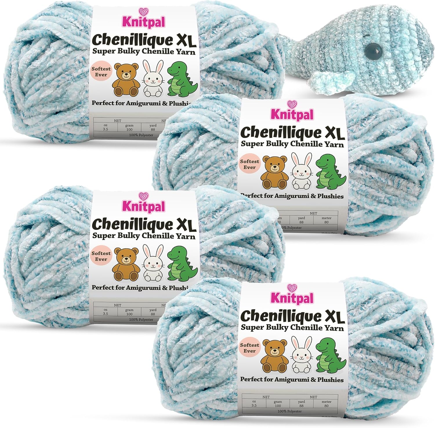 Chenillique XL Plush Chenille Yarn – 4-Pack (352 Yards / 400 g) – Variegated Super Bulky Yarn for Plushies, Blankets, Amigurumi & Accessories - Cocoa Dust