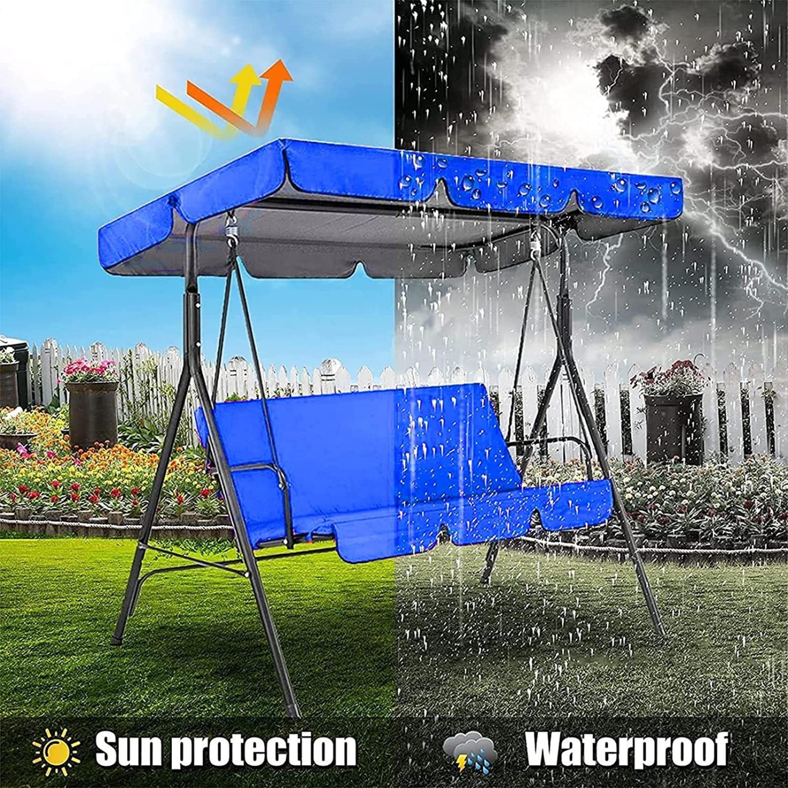IBOWZ Tetto di Ricambio Universale Tenda a baldacchino per Patio, Copertura Superiore Impermeabile, Copertura per baldacchino di Ricambio per Sedia a Dondolo a 2/3 posti, coperture per mobili da g