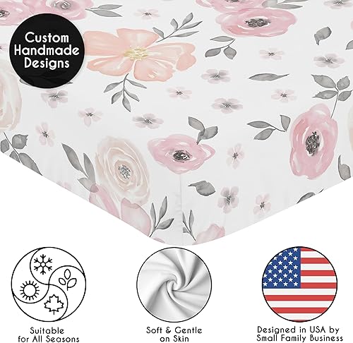 Miniatura 4 de Sweet Jojo Designs Juego de sábanas bajeras para cuna color rosa y gris bohemio floral para bebé recién nacido se adapta a colchón estándar o cama
