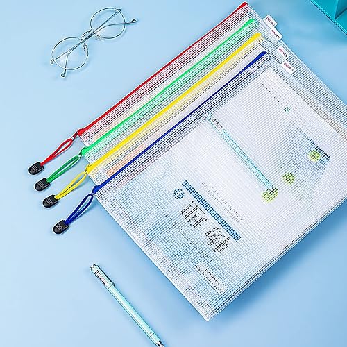 Miniatura 2 de Zfyoung Bolsa de carpeta A4 paquete de 8 bolsa de malla con cremallera de 8 colores organizador de sobres de plástico para oficina escolar tamaño