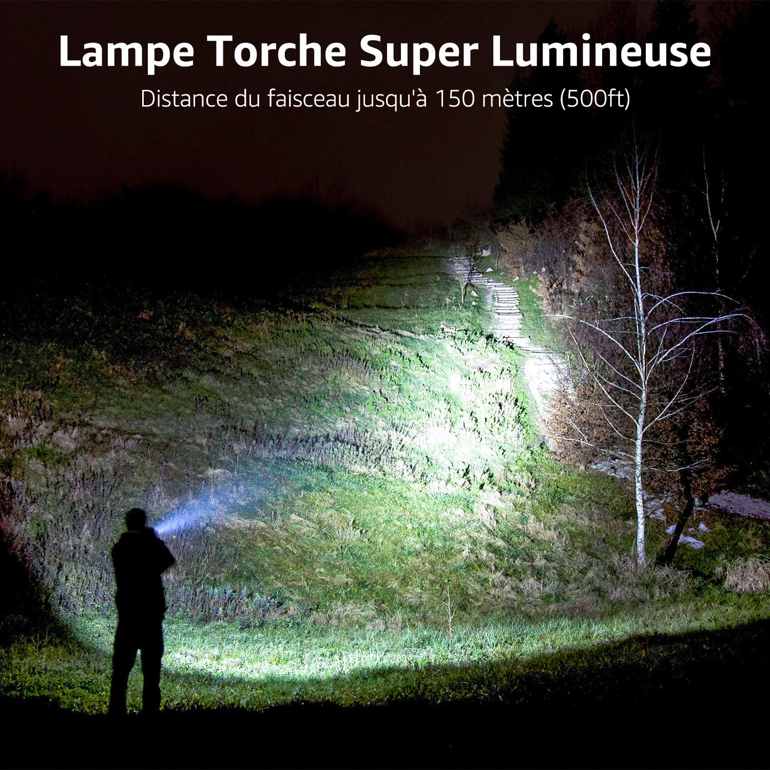 Lepro Lampe Torche L8000 Puissante LED Militaire Zoomable Étanche IPX4 Aluminium Camping Randonnée