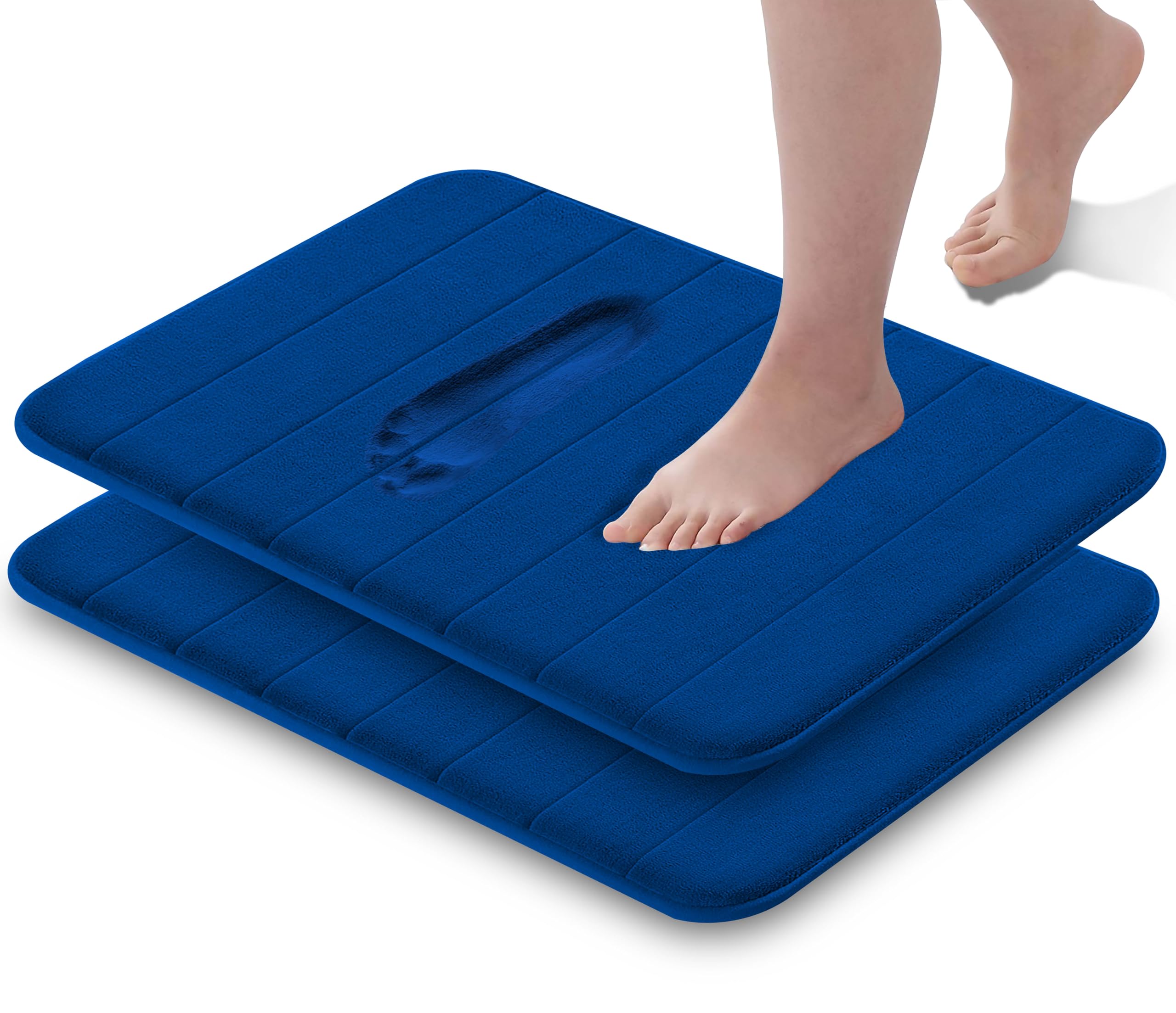 GVTECH Memory Foam Bath Mat, (2 Pack) Non-Slip Back, 40x60 cm Fleece Softness, Highly Absorbent, Bathroom Carpet, Super Soft Microfiber Bath Rug, Rectangle, Easy to clean Mat, Blue