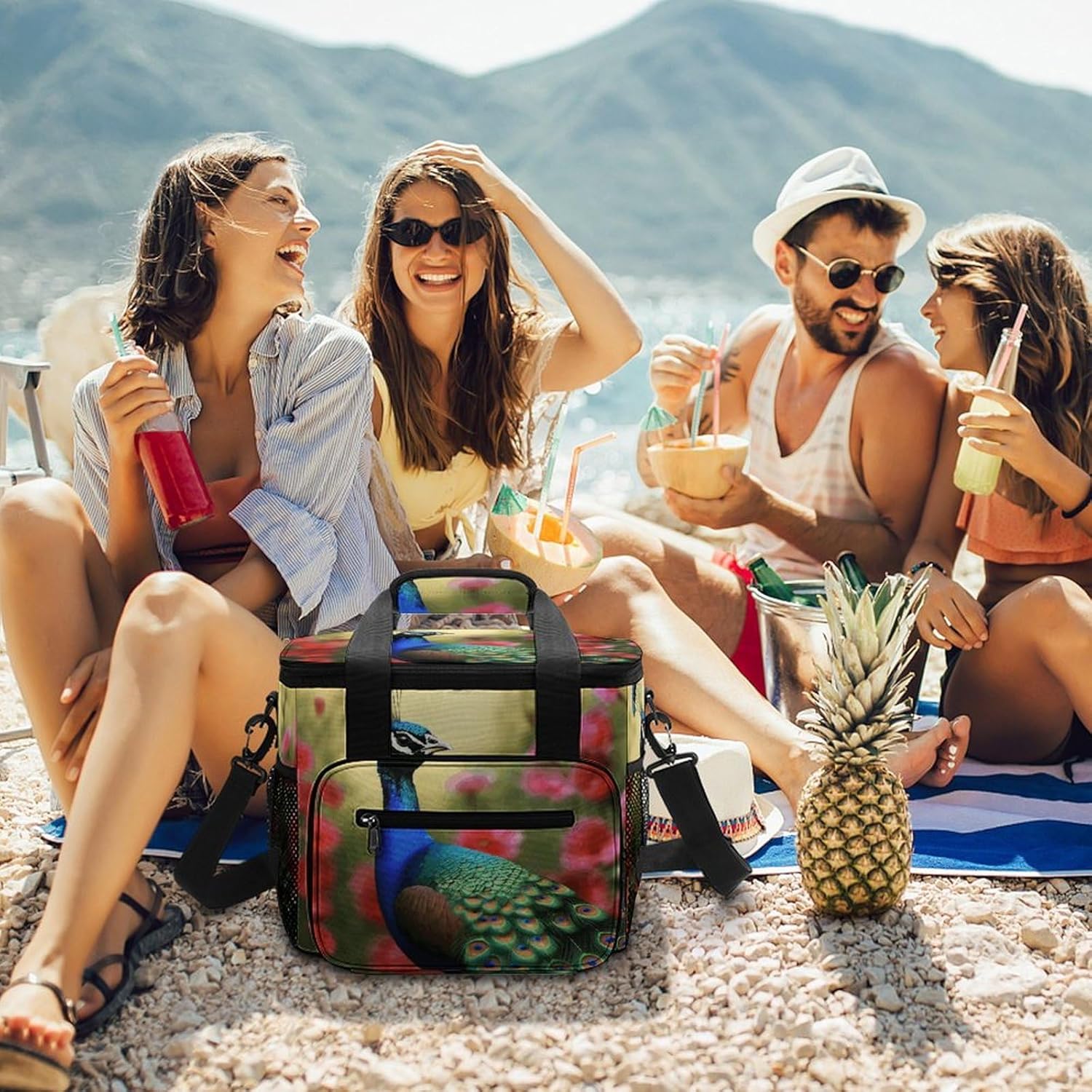 Peacock Flowers Cooler Bags Portable Soft Cooler Bag Lightweight Ice Chest Insulated Lunch Bags Camping Cooler Bag Cooler Lunch Tote Coolers for Picnic Travel Beach