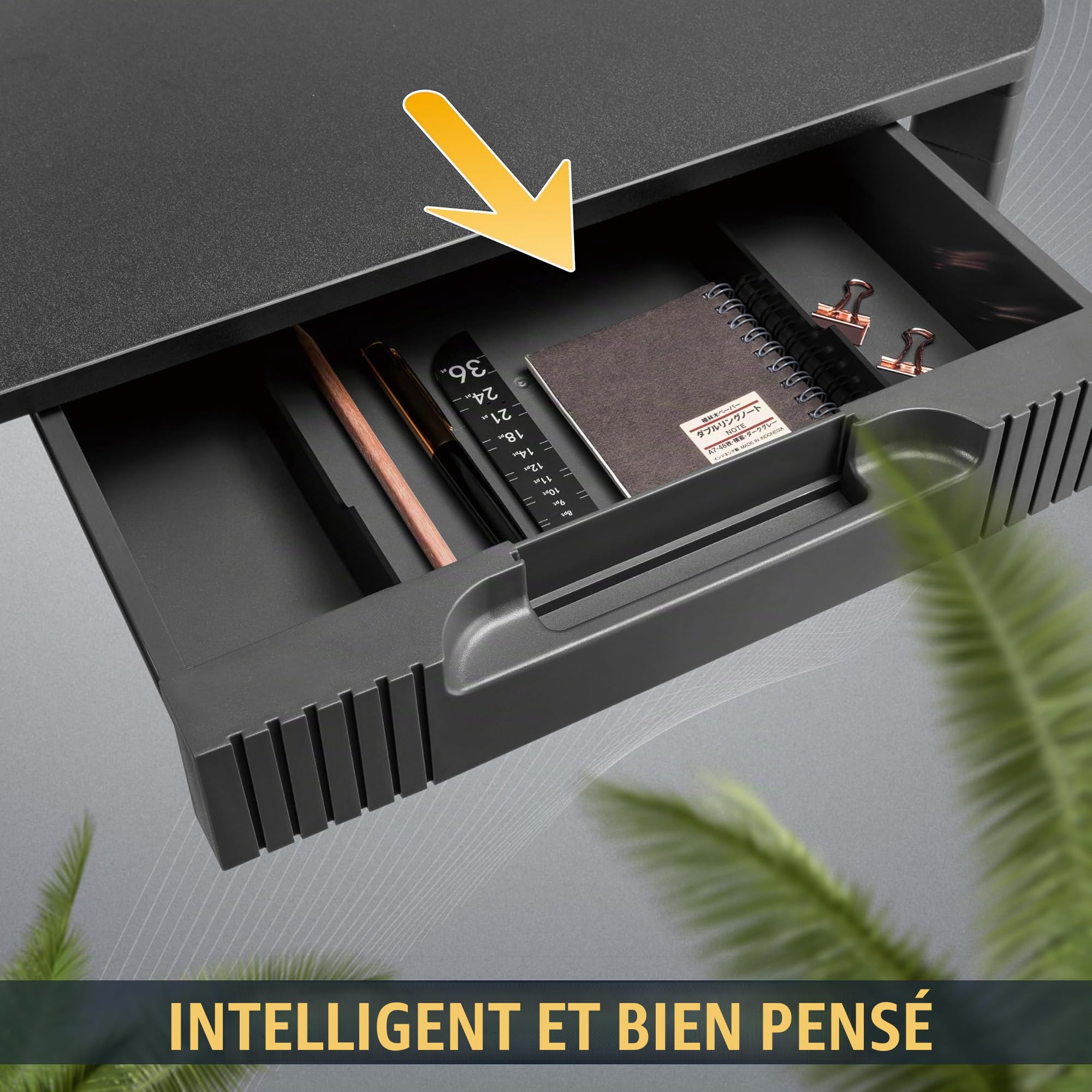 RICOO Rehausseur ecran PC 48 x 10 x 30 cm WM9 Support moniteur bureau avec tiroir Noir