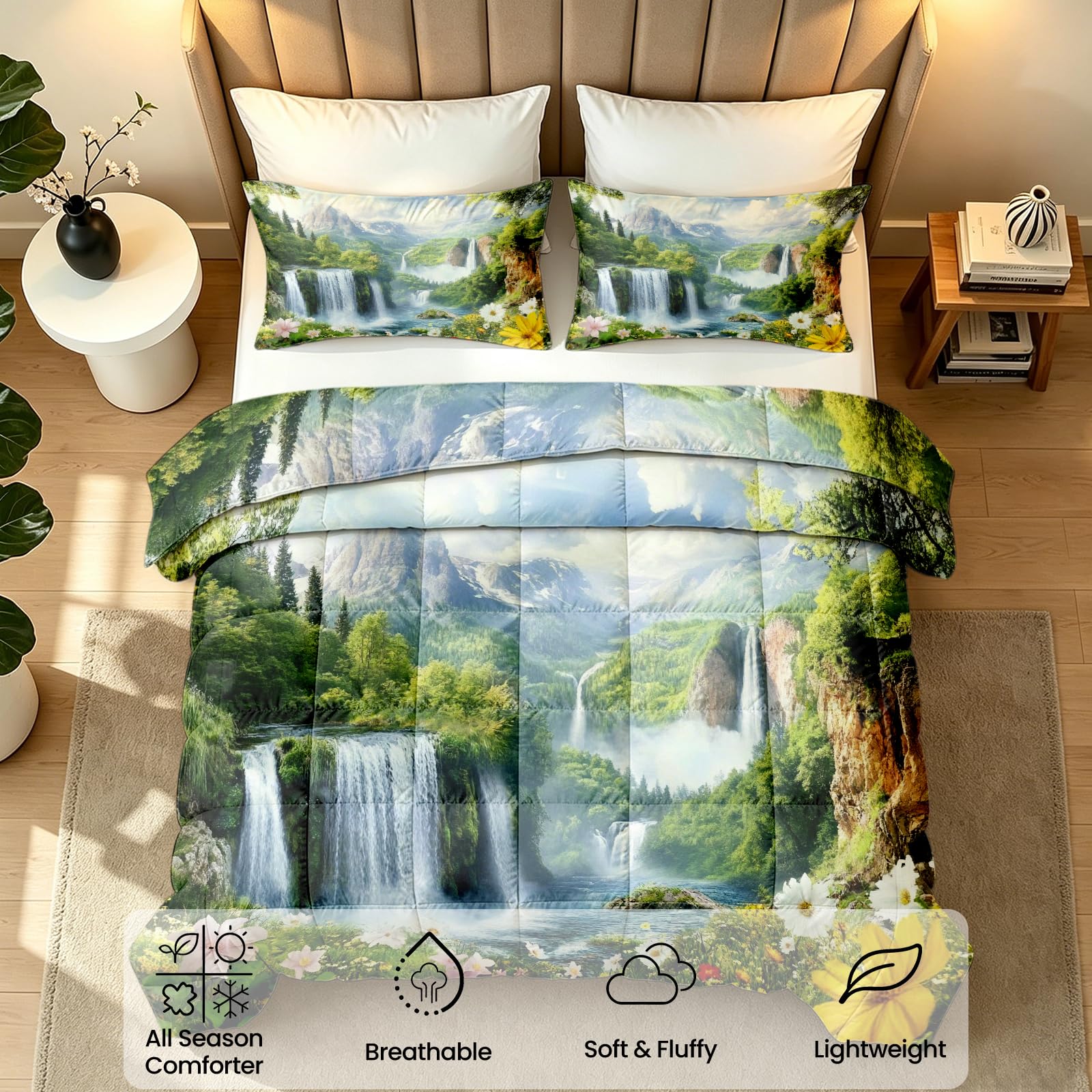Generisch Daunendecke 155x220 4 Jahreszeiten Wasserfall 3D Wende