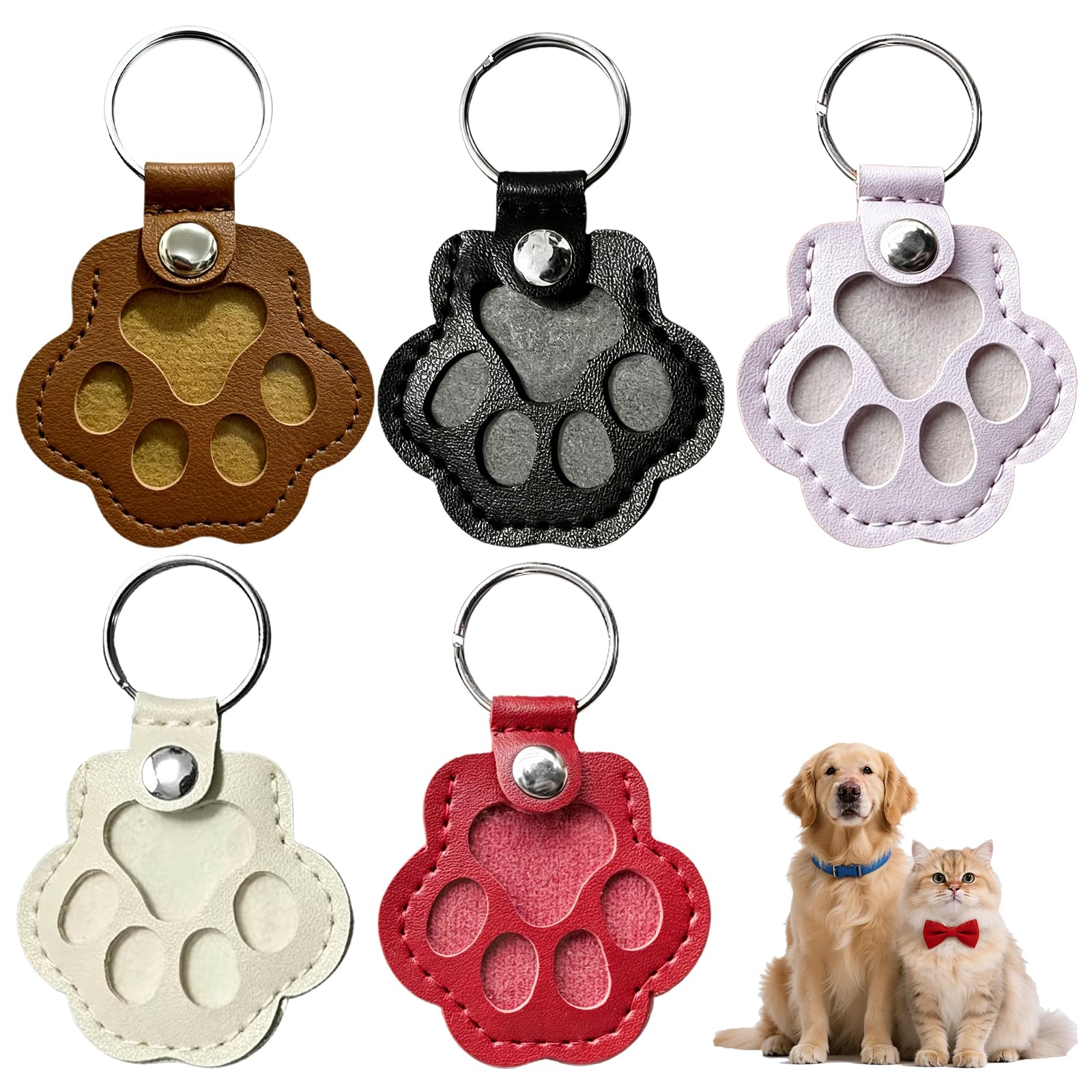 Wudulangmany Unisex Dark Brown, Black, White, Red, Grey 5 Pcs Paw-Shaped Pet Hair Storage Keychain For Dog Cat Memorial, Pet Fur Keyring Keepsake Collector Keychains Cute Bereavement Present For Pet Lovers