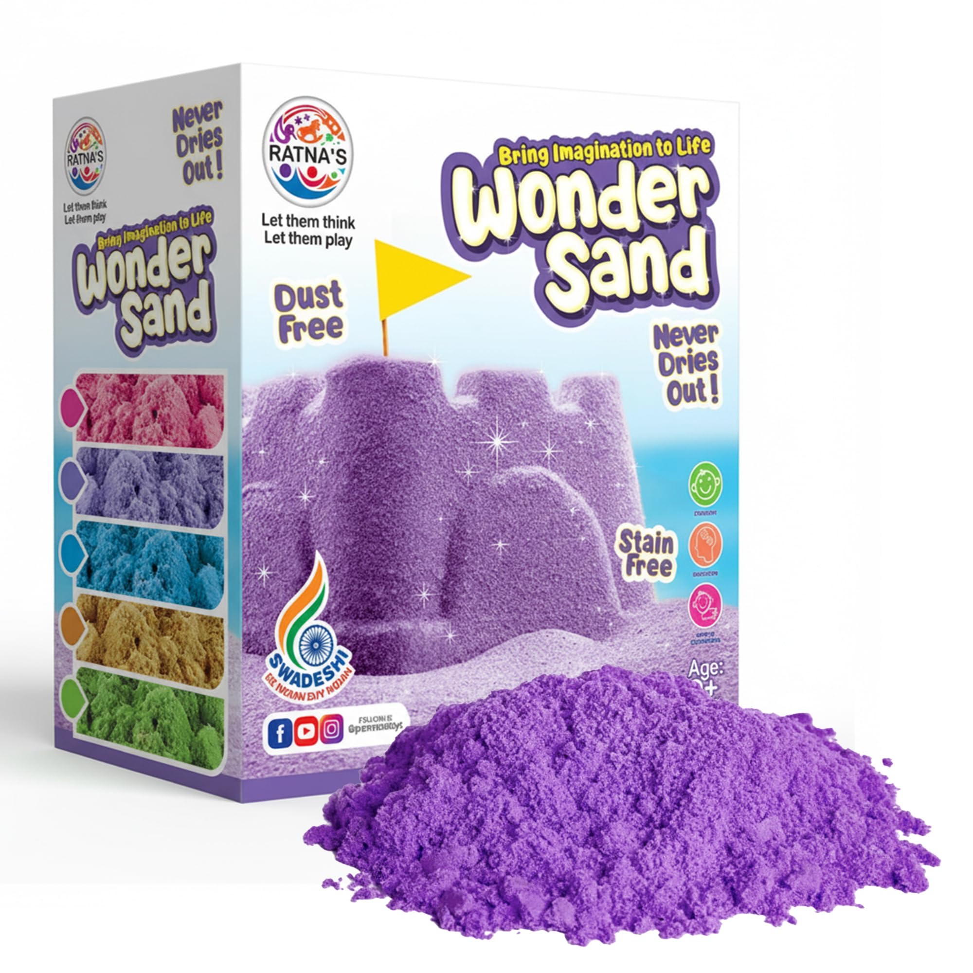 RATNA'S Wonder Sand 500g for Play - Smooth and Non-Sticky Sand for Kids (Purple, 500g) with One Big Mould Inside - Bring The Beach Indoors(Without Tray)
