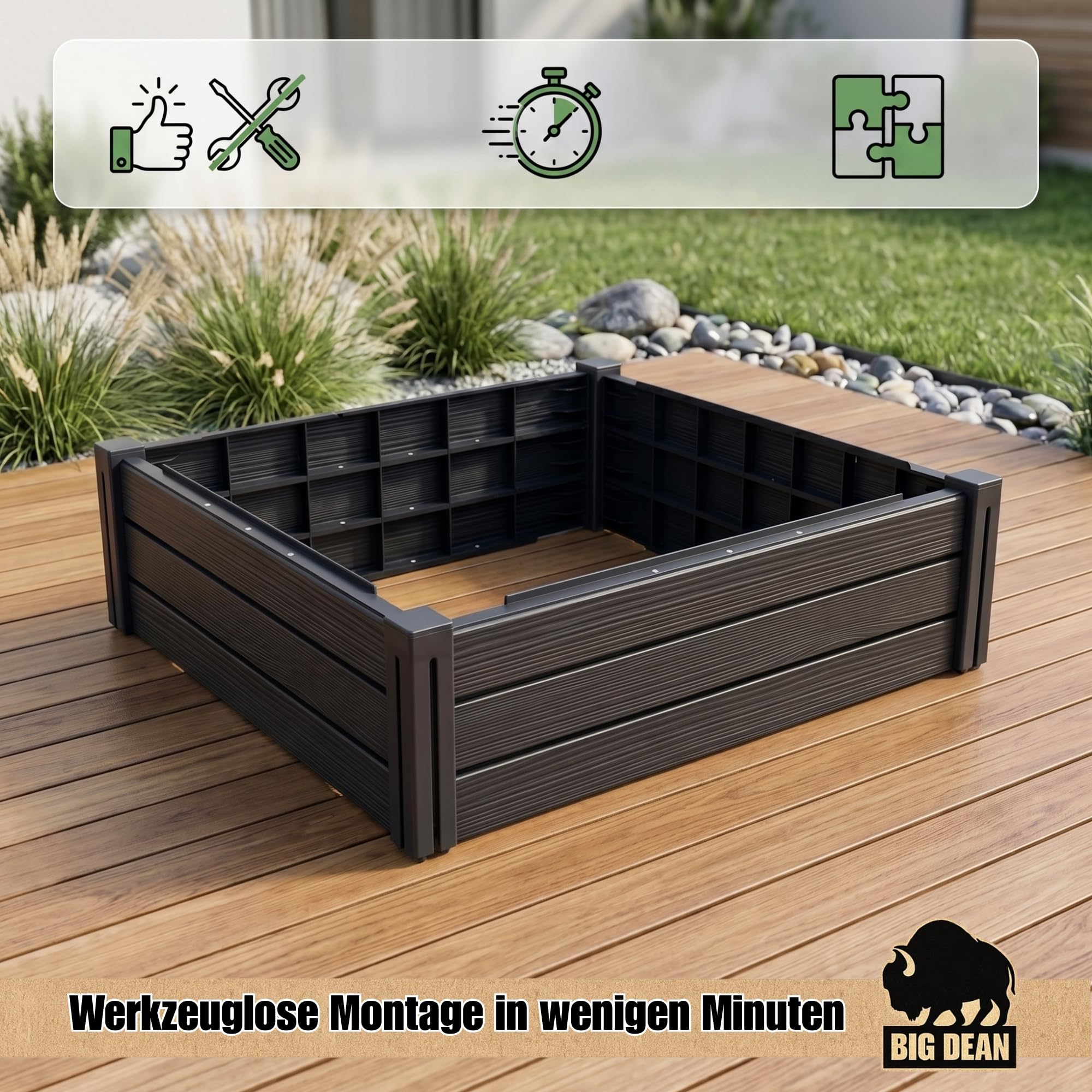 BigDean 2X Hochbeet 75 x 61 x 23 cm 83 Liter modular erweiterbar | Made in Europa