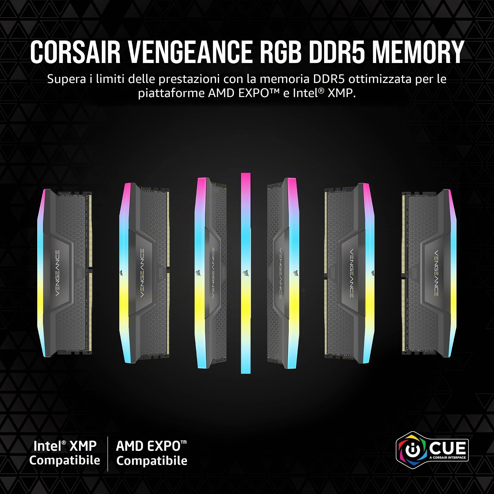CORSAIR VENGEANCE RGB DDR5 32GB (2 x 16GB) Fino a 6000MHz AMD INTEL RAM | Memoria Per Computer Desktop, Compatibile con AMD EXPO e Intel XMP 3.0, CL28, Grigio, CMH32GX5M2B6000Z28