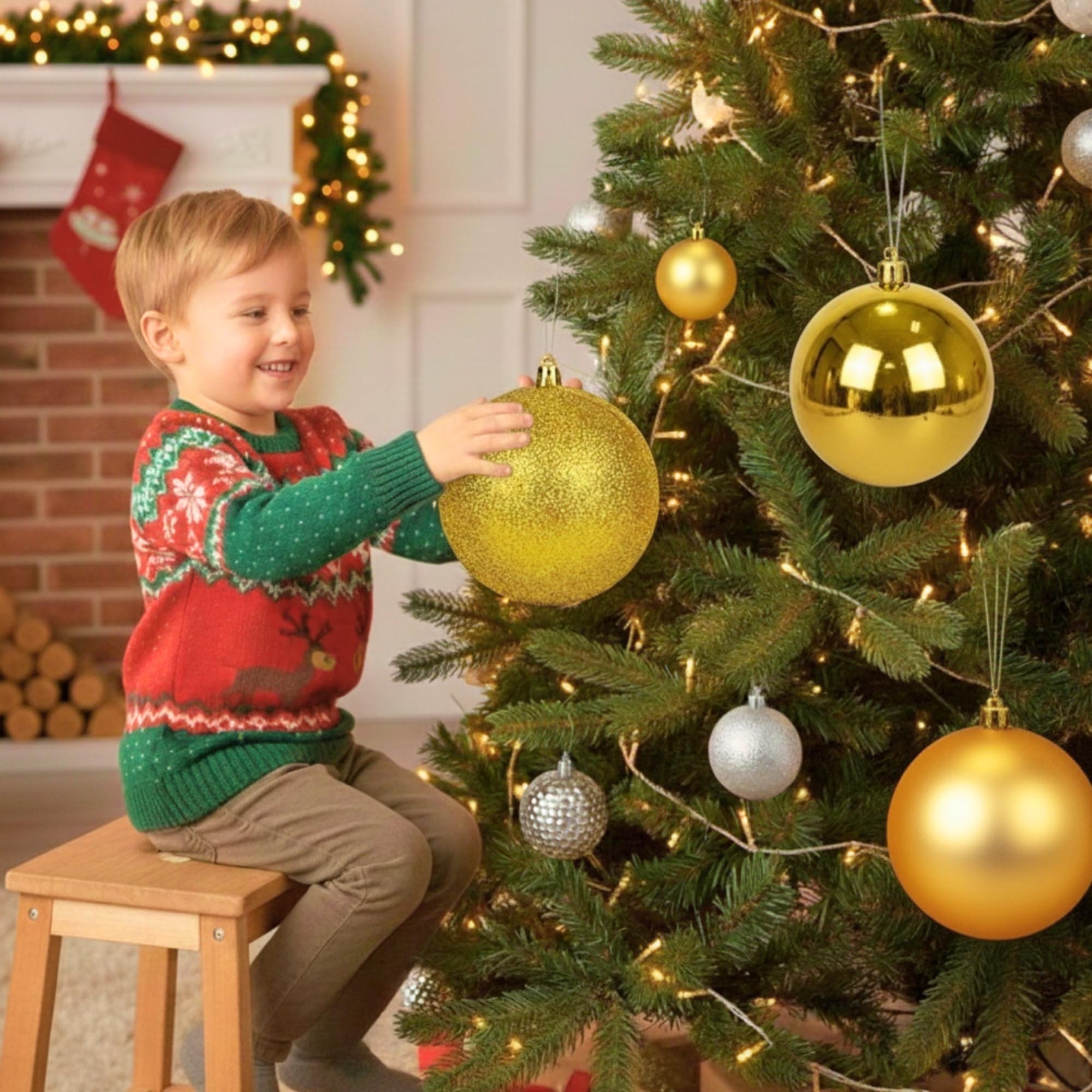 Juego de 3 Bolas Grandes de Oro Profundo de PVC inastillables de 25 cm, Acabado Brillante, Mate, con Acabado Brillante, Adornos Surtidos para Colgar en el árbol de Navidad, Adornos Redondos para