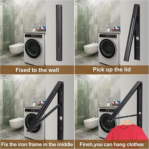 Miniatura 6 de uxcell Escurridor retráctil de 2 piezas, colgador de ropa plegable de aluminio montado en la pared para secar ropa, baño, dormitorio, balcón y