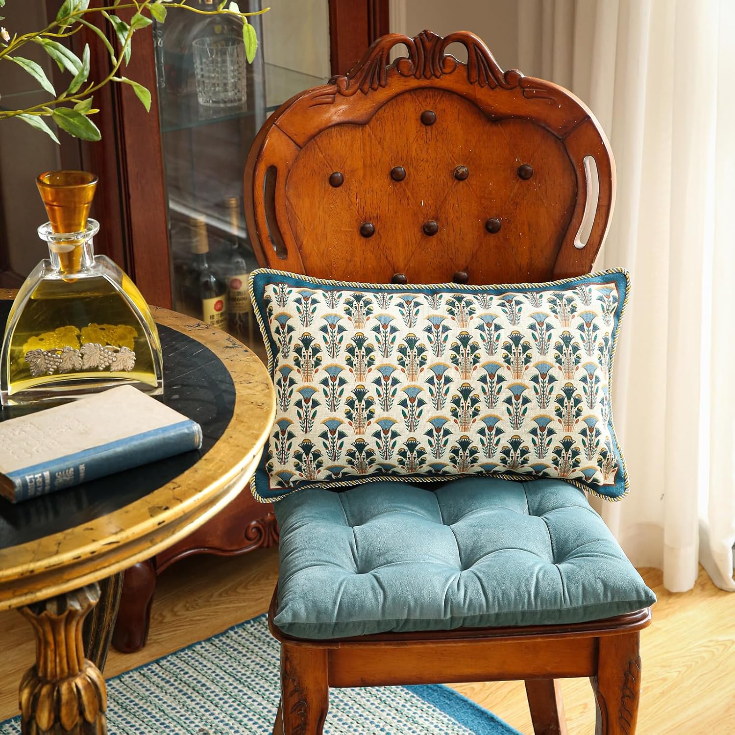 patdrea Designer Rectangle Throw Pillow Covers Set of 2,Rustic Vintage Blue Linen with Floral Pattern Pillow Cover,Decorative Lumbar Pillowcases Cushion for Bed Living Room Outdoor Car,12"x20" - Image 6