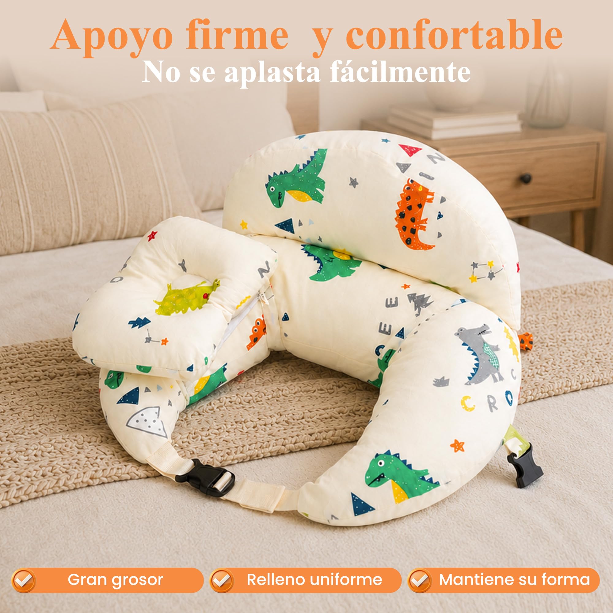 Cojín de Lactancia Ergonómico con Cinturón Ajustable para Cintura y Cuello | Soporte Anticaída para Bebé | Funda Desenfundable y Lavable | Almohada de Lactancia para Dar el Pecho y Biberón