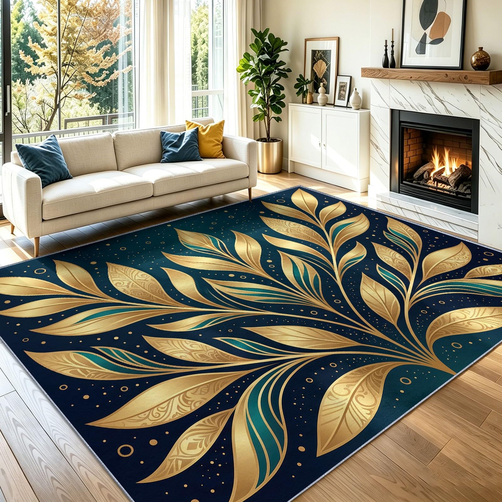 Tappeto retrò per soggiorno, lavabile, grande (chi), 60 x 90 cm, leggero, lussuoso, moderno, con piante in metallo, antiscivolo, a pelo basso, morbido, resistente, adatto per bambini e animali