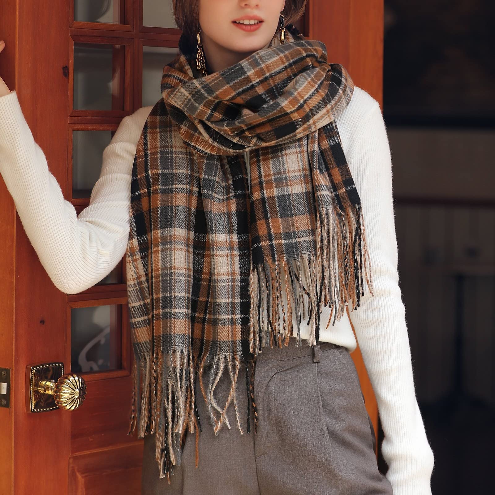 Sciarpa Scozzese Colorata Autunno e Inverno per Donna Sciarpa Calda con Frange ispessente Sciarpa da Uomo(E-A)