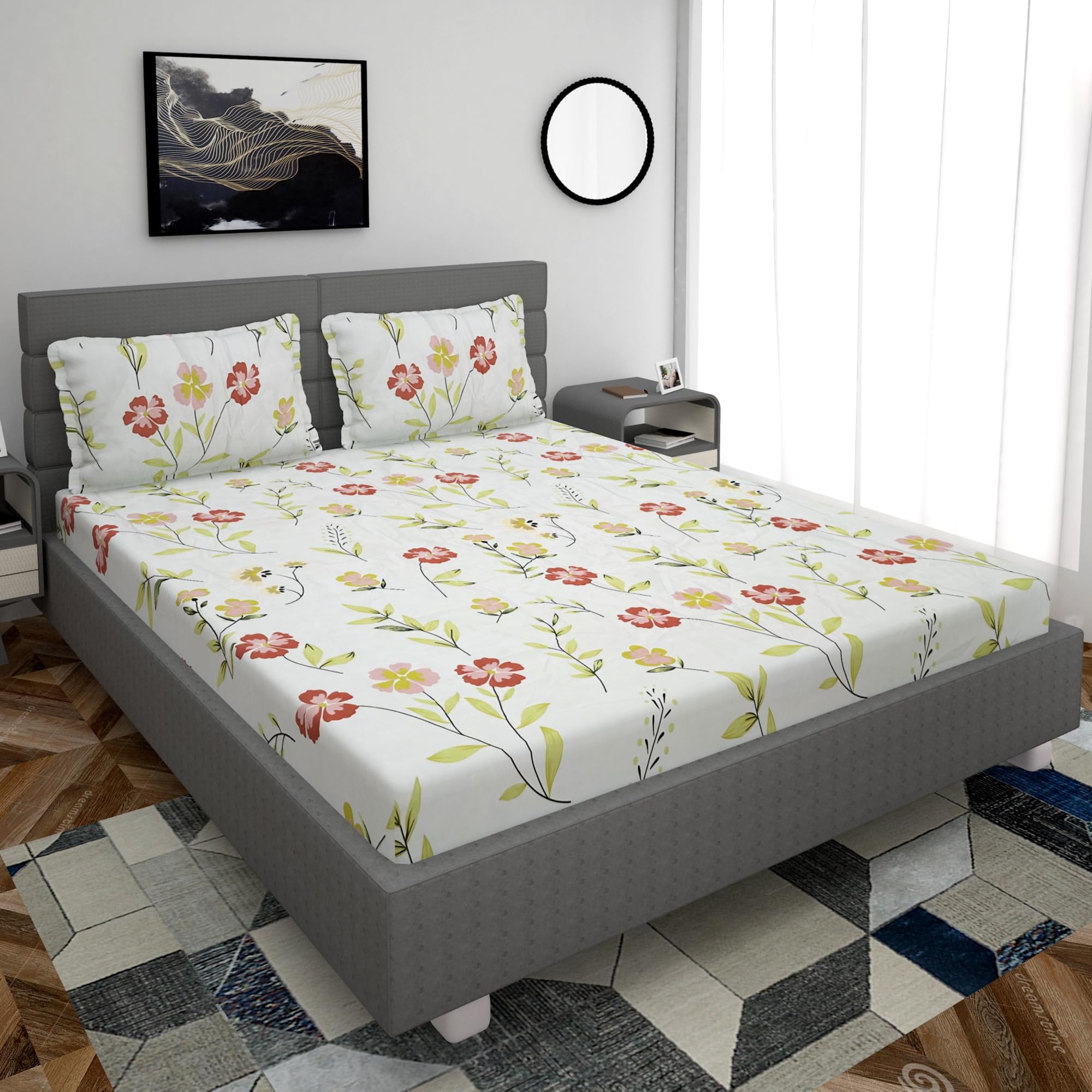 REALDREAM® Flat bedsheet for Double Bed, Double bedsheet Glace Cotton with Pillow Covers 90 x 100 Inches (Yellow-Patti) (B0D8TPN3W4) Amazon Price History, Amazon Price Tracker