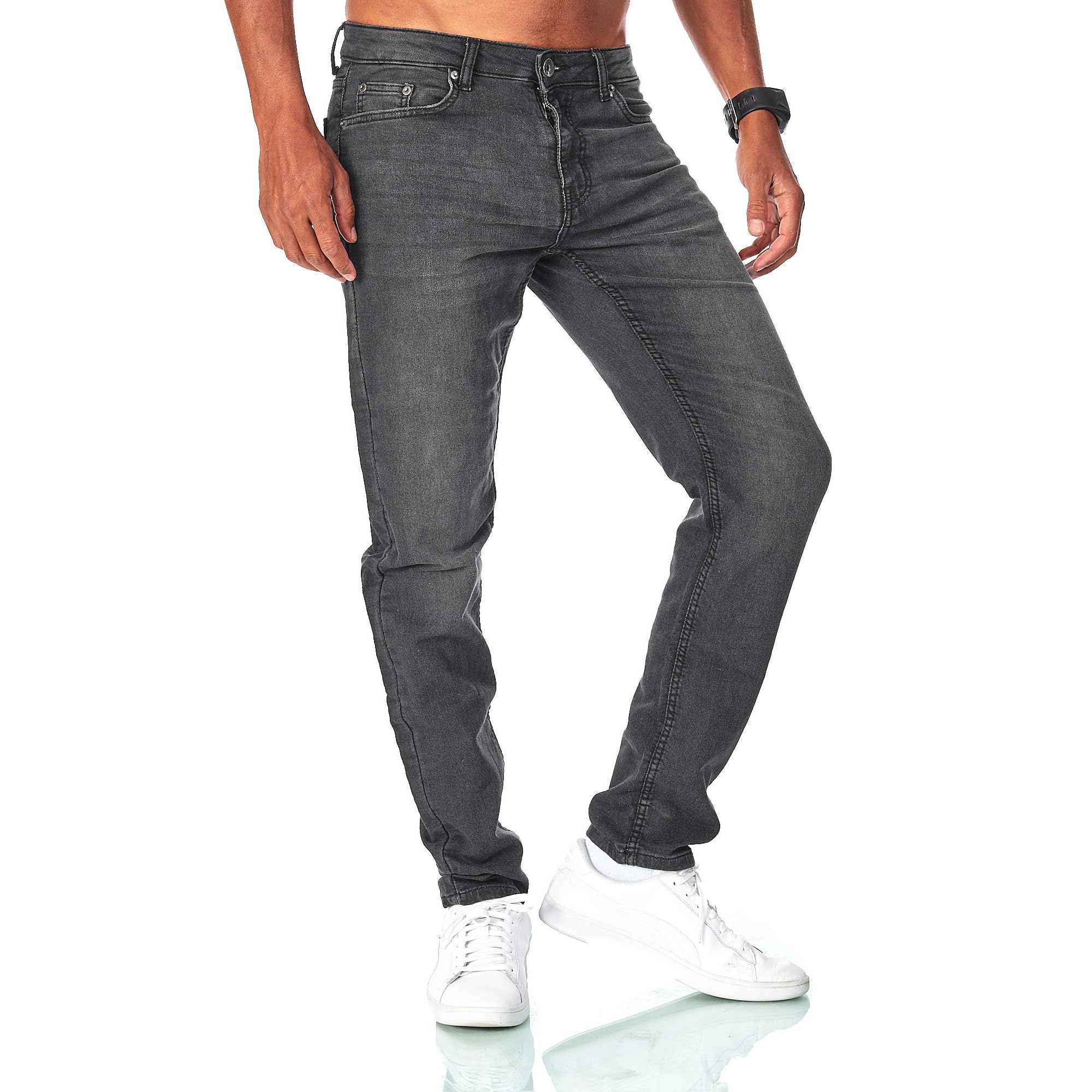 JEEL Herren Sweat-Jeans - Regular-Fit Straight-Cut - Stretch Washed Denim-Look - Jeans-Hose